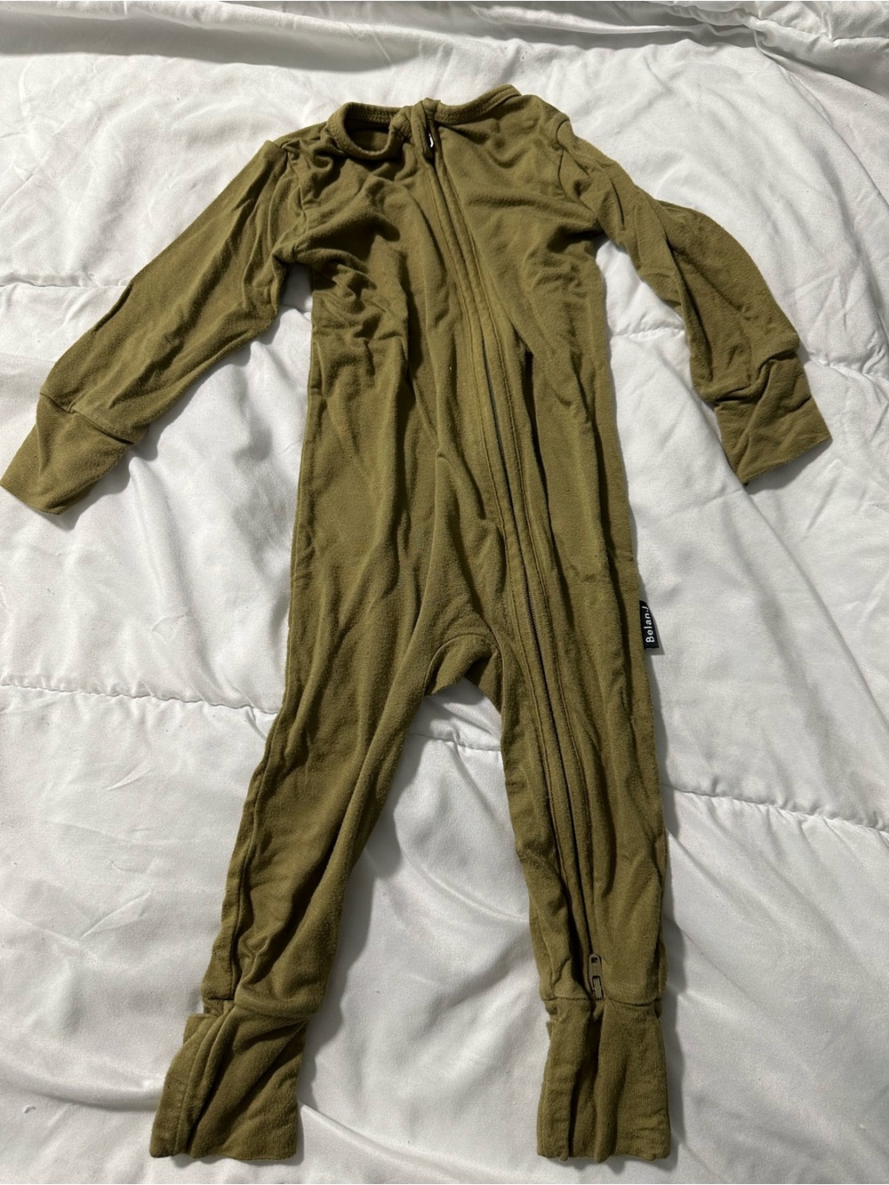Belan. J Olive Green Zippered Kids Footed One-Piece